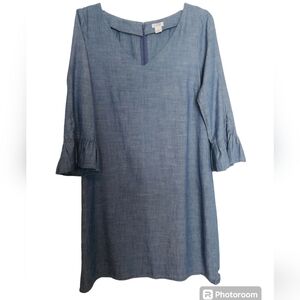 J Crew Blue Chambray Ruffle Sleeve Dress SZ 6